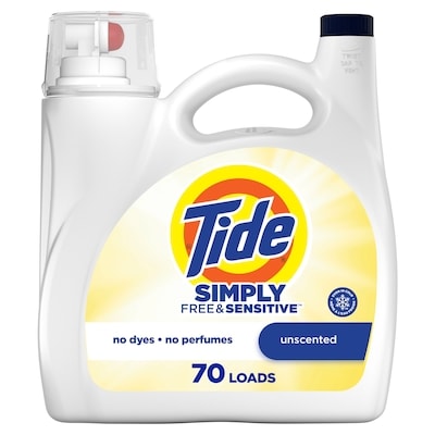 Tide Simply Liquid Laundry Detergent, Free & Sensitive Scent, 70 Loads 2.72 l, $0.55/100ml