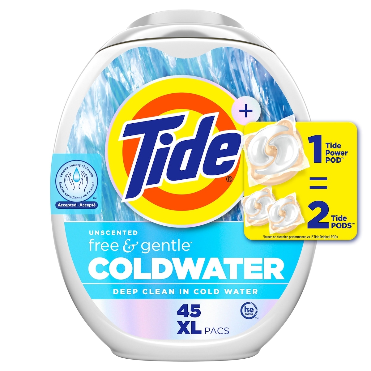 Tide PODS Free and Gentle Coldwater Laundry Detergent Pacs, 45 Count, Hypoallergenic Laundry Detergent Pacs 45 ea, $0.44/1ea