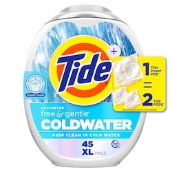 PODS Free and Gentle Coldwater Laundry Detergent Pacs, 45 Count, Hypoallergenic Laundry Detergent Pacs