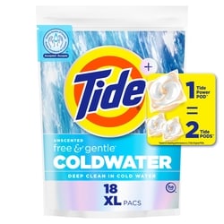 PODS Free and Gentle Coldwater Laundry Detergent Pacs, 18 Count, Hypoallergenic Laundry Detergent Pacs