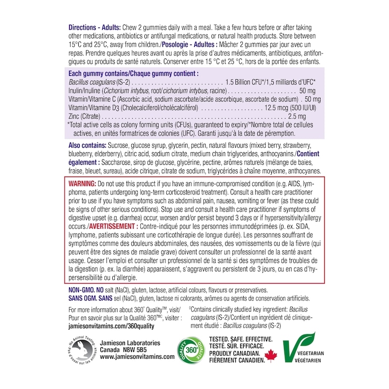 Jamieson Probiotic Immune Gummies Elderberry Flavour, 70 Count