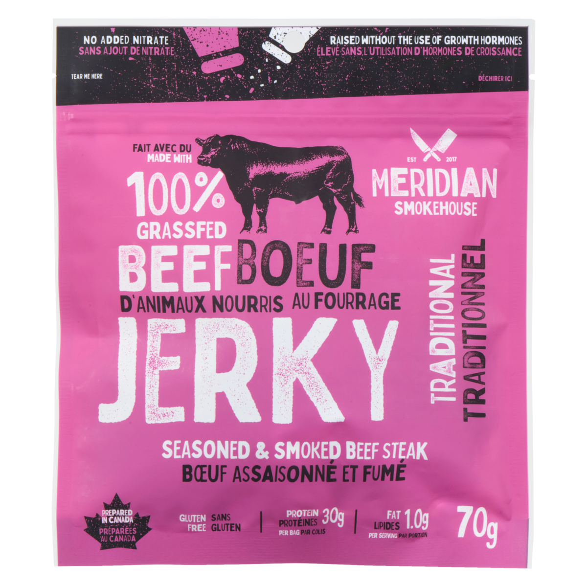 MERIDIAN SMOKEHOUSE Seasoned & Smoked Beef Steak Traditional 70 g, $18.56/100g