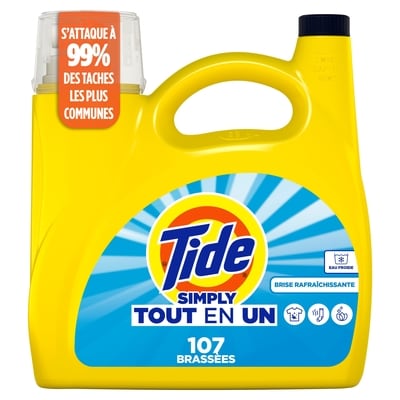 Tide Détergent à lessive liquide Simply Tout-en-un, parfum Brise rafraîchissante, 107 brassées, 4,16 L 4.17 l, 0,55 $/100ml