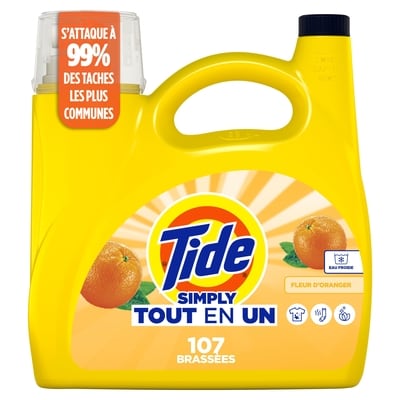 Tide Détergent à lessive liquide Simply Tout-en-un, parfum Fleur d’oranger, 107 brassées, 4,16 L 4.46 l, 0,38 $/100ml