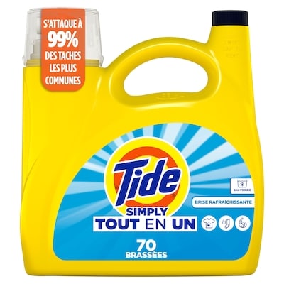 Tide Détergent à lessive liquide Simply Tout-en-un, parfum Brise rafraîchissante, 70 brassées, 2,72 L 2.72 l, 0,48 $/100ml