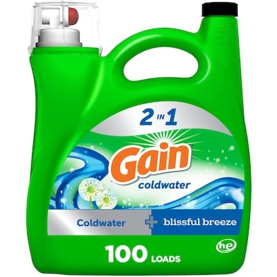 Gain Coldwater Liquid Laundry Detergent, Blissful Breeze Scent, 100 loads, 2 in 1 Freshness, Laundry Detergent Liquid Soap, HE compatible 4.25 l, $0.35/100ml