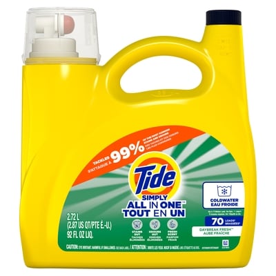 Tide Simply Laundry Detergent Liquid, Daybreak Fresh Scent, 70 Loads 2.72 l, $0.48/100ml