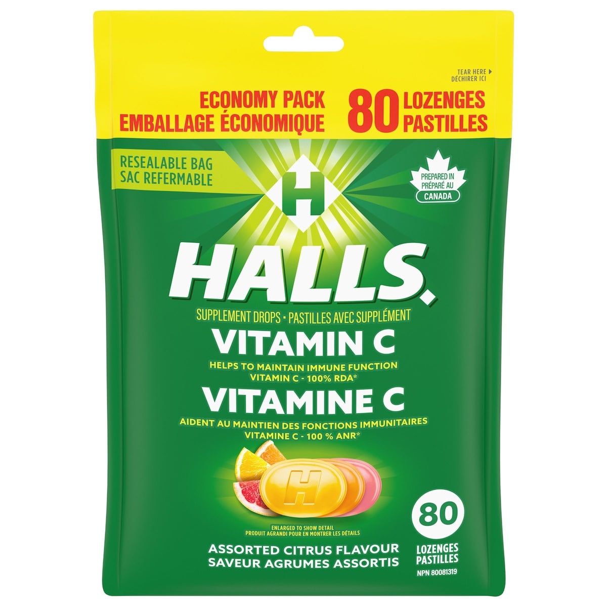 Halls Vitamin C Assorted Citrus Flavour Supplement Drop Lozenges 80 ea, $0.16/1ea