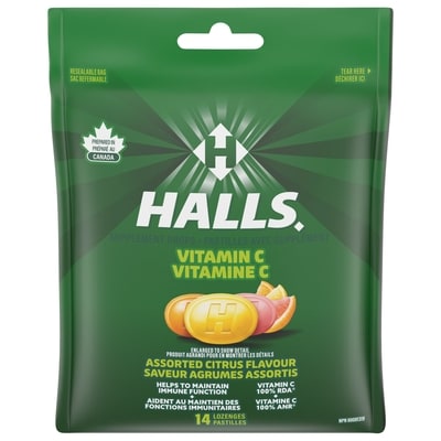 Halls Vitamin C Assorted Citrus Flavour Supplement Drop Lozenges 14 ea, $0.29/1ea