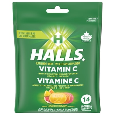 Halls Vitamin C Assorted Citrus Flavour Supplement Drop Lozenges 14 ea, $0.18/1ea