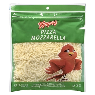 Kingsey Shredded Pizza Mozzarella Cheese 600 g, $1.50/100g