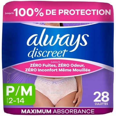 Always Couches pour femmes adultes, taille P/M, 28 U 28 ea, 1,25 $/1ch