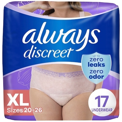 Always Adult Incontinence Underwear For Women And Postpartum Underwear, Xl, Up To 100% Bladder Leak Protection, 17 Ct 17 ea, $1.47/1ea