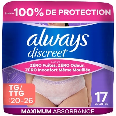 Always Couches pour femmes adultes, taille TG/TTG, 17 U 17 ea, 1,35 $/1ch