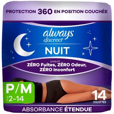 Always de nuit : couches pour femmes adultes, taille P/M, 14 U 14 ea, 1,71 $/1ch