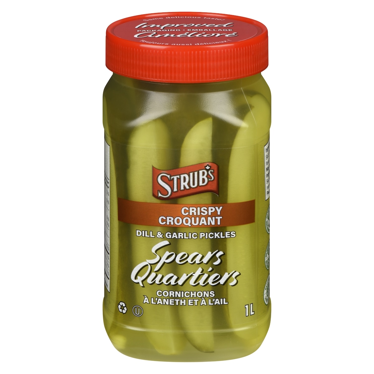 Strub’s Cornichons à l'aneth et à l'ail quartiers 1 l, 0,85 $/100ml