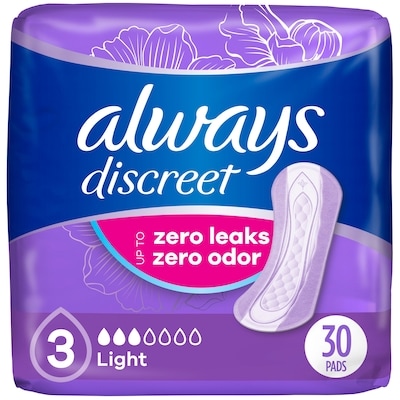 Always Adult Incontinence Pads for Women, Light Absorbency, Regular Length, Postpartum Pads, 30 CT 30 ea, $0.27/1ea