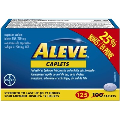 ALEVE Aleve caplets 100+25ct prime 125 ea, 0,17 $/1ch