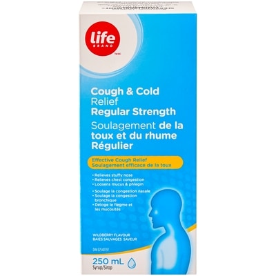 Life Brand Regular Strength Wildberry Flavour Cough and Cold Relief Syrup 250 ml, $5.20/100ml