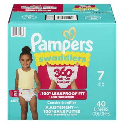Pampers Diapers - Swaddlers 360° - 40 Count, up to 100% Leakproof Comfy Dry Fit, EZ Off Tabs Designed for Easy Changes, Pull On Diaper 40 ea, $0.90/1ea