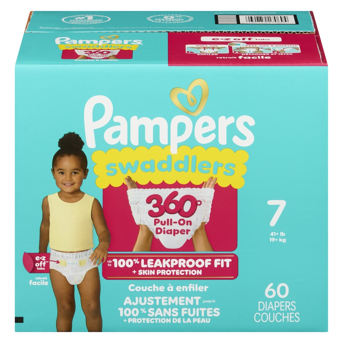Pampers Swaddlers 360 Pull-On Diapers, Size 7, 60 Count for up to 100% Leakproof Skin Protection and Easy Changes 60 ea, $0.67/1ea