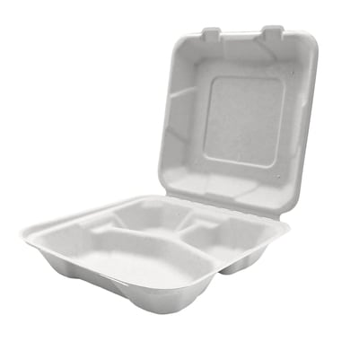 null EmbraceGreen® 8x8x3-inch 3 Compartments Hinged Sugarcane Container 100 ea, $0.25/1ea