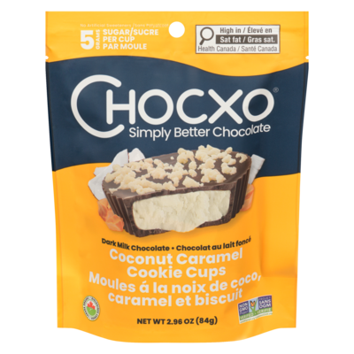 ChocXO Chocolat au lait foncé moules á la noix de coco, caramel et biscuit 84 g, 7,13 $/100g
