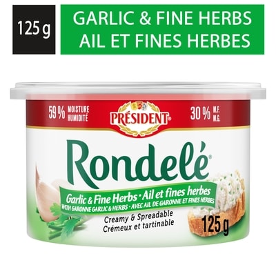 President Rondelé Garlic & Fine Herbs Spreadable Cheese 125 g, $2.00/100g