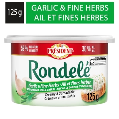 Président Rondelé fromage à tartiner ail et fines herbes 125 g, 4,39 $/100g