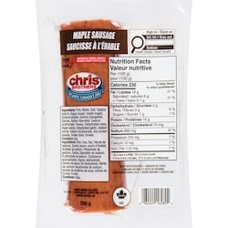 Chris Brothers Maple Sausage 250 g, $2.52/100g