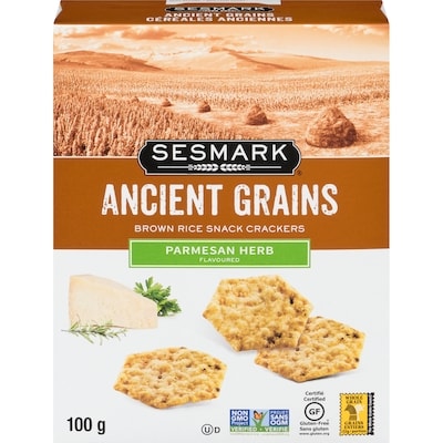 SESMARK Ancient Grains Brown Rice Snack Crackers Parmesan Herb Flavoured 100 g, $5.99/100g