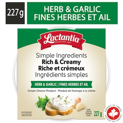 Lactantia Fromage à la crème riche et crémeux fines herbes et ail. 227 g, 1,32 $/100g