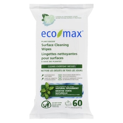 Eco-Max Lingettes nettoyantes pour surfaces menthe verte naturelle 60 ea, 0,17 $/1ch