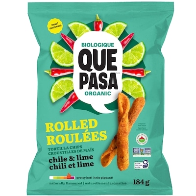 Que Pasa Organic Chile Lime Tortilla Chips 184 g, $3.26/100g