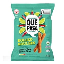 Que Pasa Croustilles de maïs biologiques roulées chili et lime sac de 184 g 184 g, 2,99 $/100g
