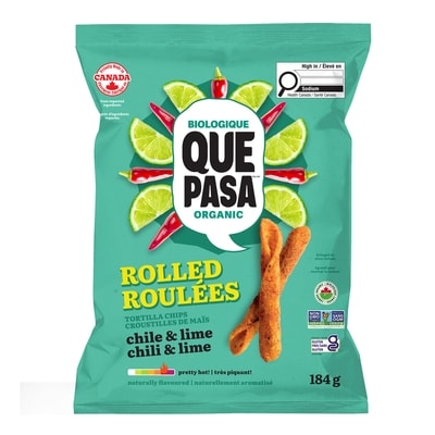 Que Pasa Croustilles de maïs biologiques roulées chili et lime sac de 184 g 184 g, 2,99 $/100g
