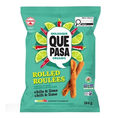 Que Pasa Croustilles de maïs biologiques roulées chili et lime 184 g, 3,15 $/100g