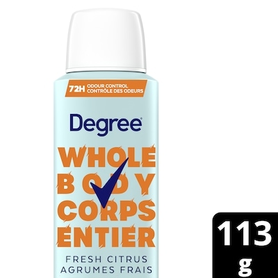 Degree Women Whole Body Deodorant Spray, Fresh Citrus Scent, Aluminum Free 72H Odour Protection 113 g, $7.08/100g