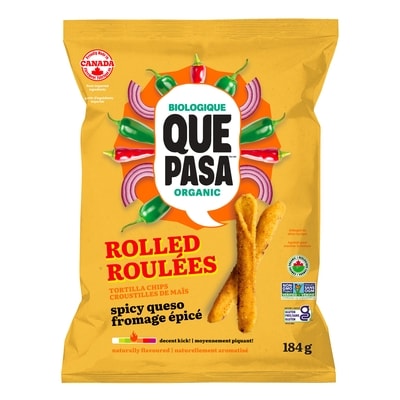 Que Pasa Croustilles de maïs biologiques roulées fromage épicé sac de 184 g 184 g, 2,99 $/100g