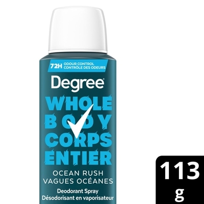 Degree Men Whole Body Deodorant Spray, Ocean Rush Scent, Aluminum Free 72H Odour Protection 113 g, $7.08/100g