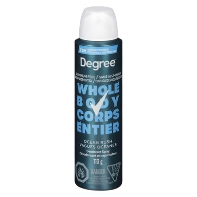 Degree Men Whole Body Deodorant Spray, Ocean Rush Scent, Aluminum Free 72H Odour Protection 113 g, $9.73/100g