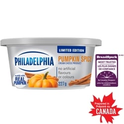 Philadelphia Cream Cheese Product, Pumpkin Spice, No Artificial Flavours Or Colours 227 g, $1.89/100g