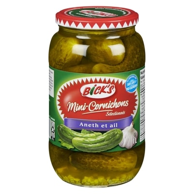 Bick’s Mini-cornichons sélectionnés aneth et ail 1 l, 0,70 $/100ml