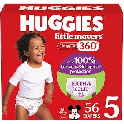 Huggies Little Movers HuggFit 360° Baby Diapers, Size 5, 56 Count 56 ea, $0.54/1ea