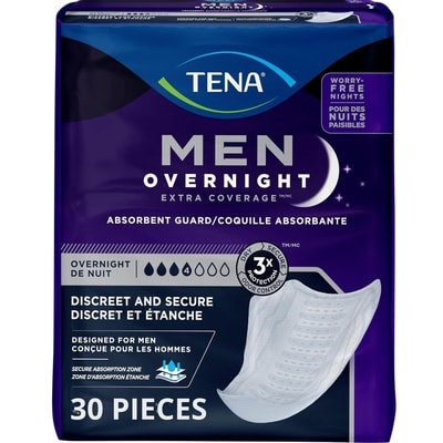 Tena Men Incontinence Overnight Protective Guards, Discreet, 30 Count 30 ea, $0.68/1ea