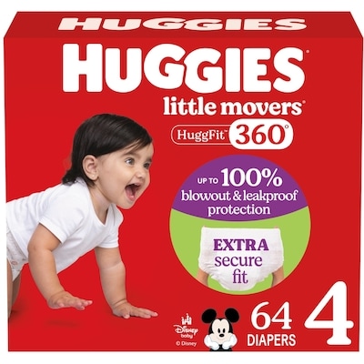 Huggies Little Movers HuggFit 360° Baby Diapers, Size 4, 64 Count 64 ea, $0.47/1ea