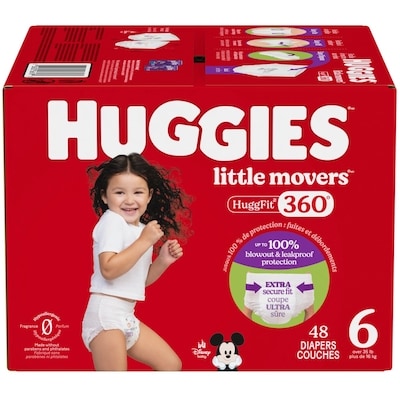 Huggies Couches pour bébés HuggFit 360° de Little Movers, taille 6, 48 unités 48 ea, 0,75 $/1ch