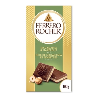 Ferrero Rocher Tablette de chocolat de qualité supérieure, chocolat au lait avec noisettes et aux noix de macadamia 90 g, 5,54 $/100g