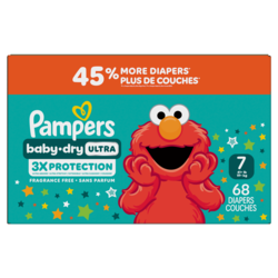 Pampers Couches Baby-Dry Ultra, couches jetables absorbantes, taille 7 (19 kg et plus [41 lb et plus]), 68 couches 68 ea, 0,50 $/1ch