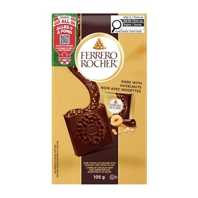 Ferrero Rocher Carrés de chocolat haut de gamme, noir avec noisettes, 10 carrés de chocolat emballés individuellement, parfaits à offrir ou à partager 105 g, 5,95 $/100g